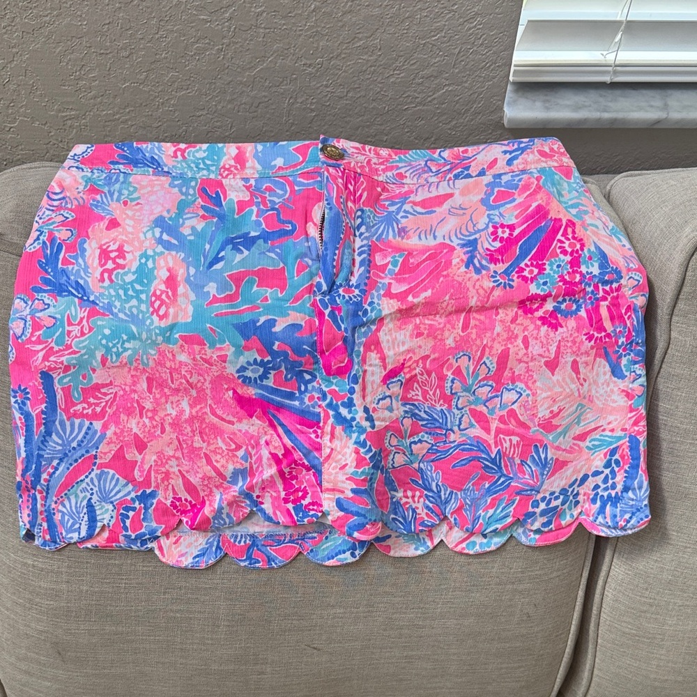 Lilly Pulitzer Pink Blue Tropical Scallop Hem Skirt